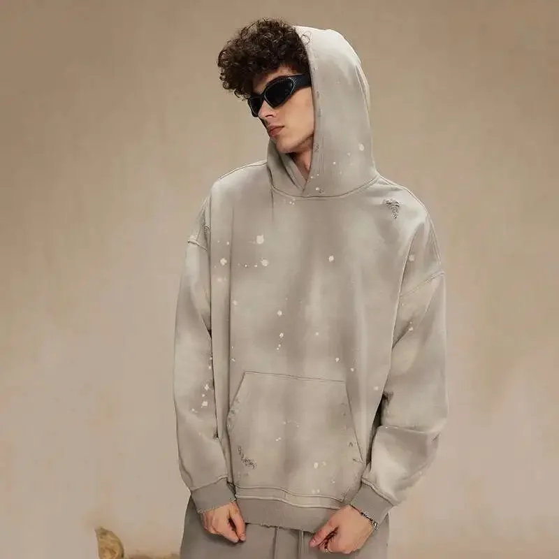 American Style Male Hoodies Make Old Spray Splash-ink Hole Design Men's Sweatshirt Winter Spring New Trendy Men Wear