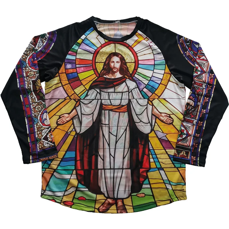 Church Jesus Long Breathable Jersey, Motocross Downhill Cross Shirt, MTB Wear, Sports Top, MTB Wear, Sun UV Dry, Breathable Wear