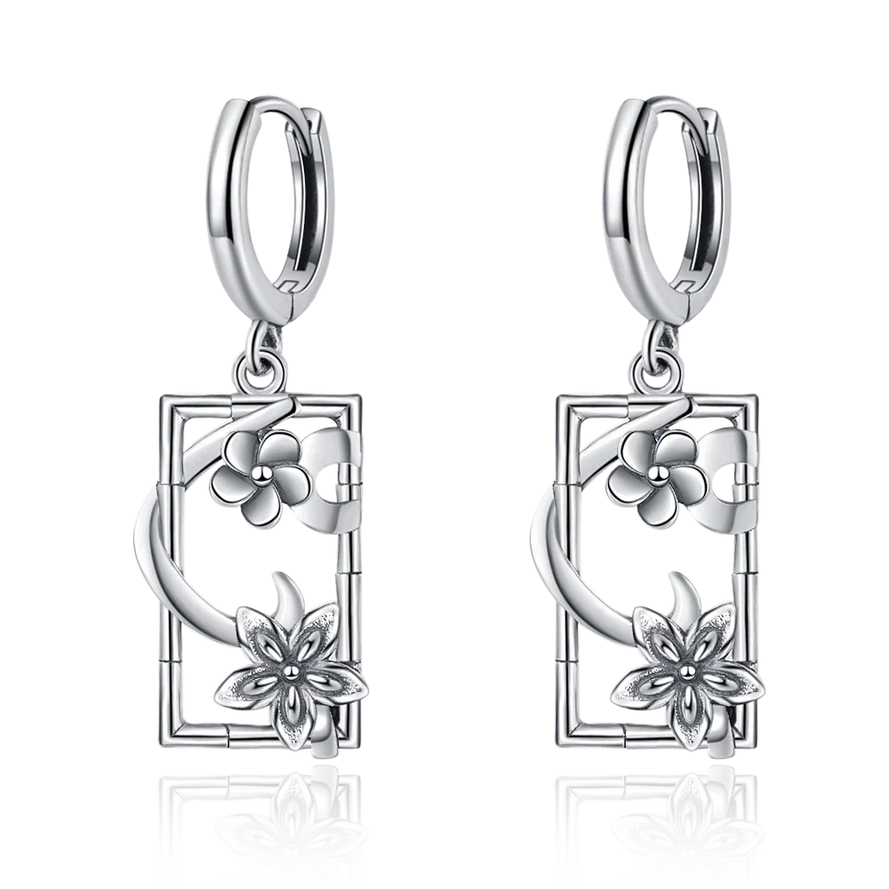 Винтажные серебряные серьги S925, изысканные прямоугольные серьги-кольца с цветком и листьями для женщин, вечерние украшения