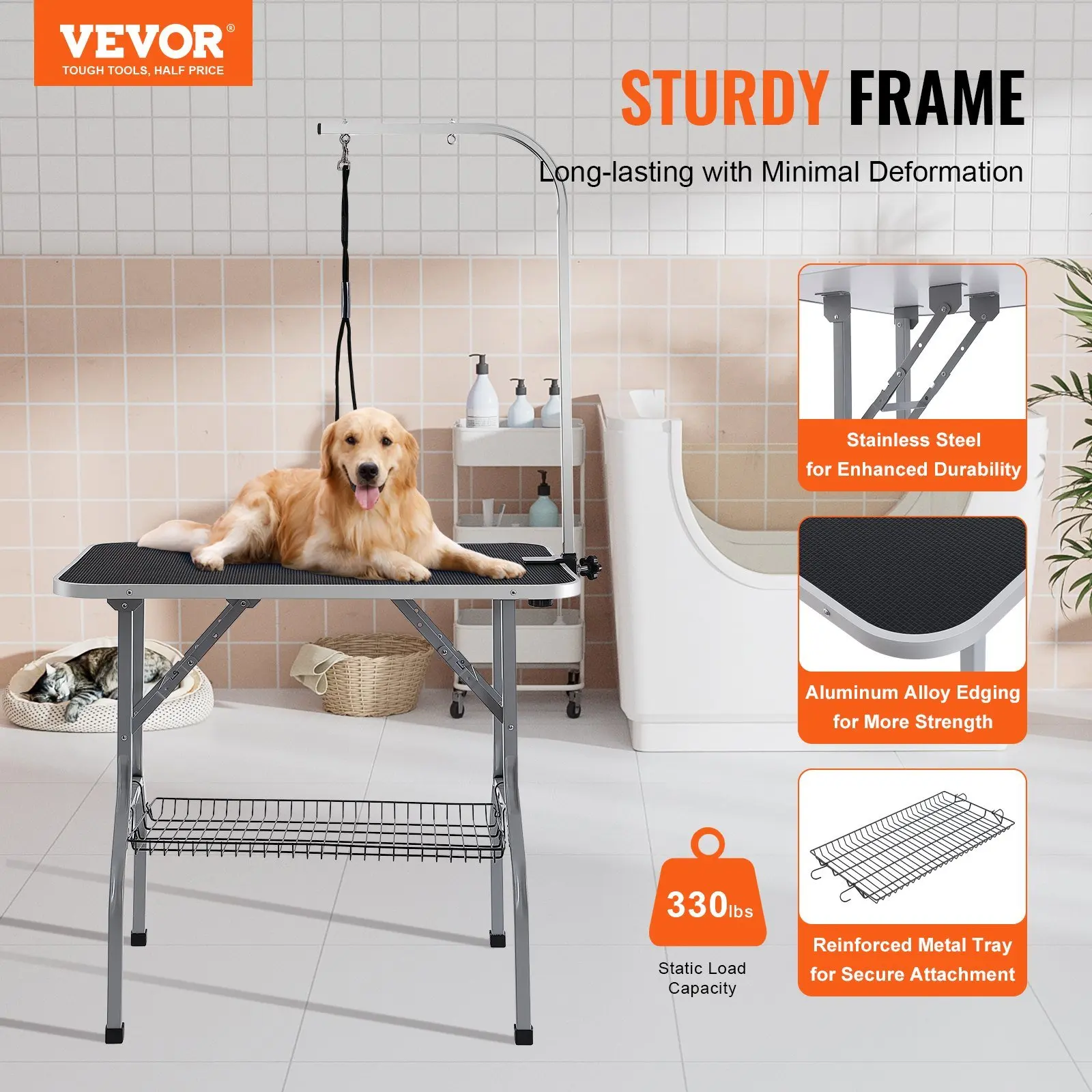 VEVOR Pet Grooming Table Arm with Clamp Free No Sit Haunch Holder with Grooming Loop 36''x24'' Dog Grooming Station