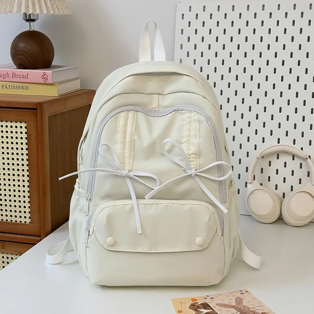 

Fashion Nylon Girls Bow Backpack Anti-theft Lightweight Student School Bag Large-capacity Travel Backpack