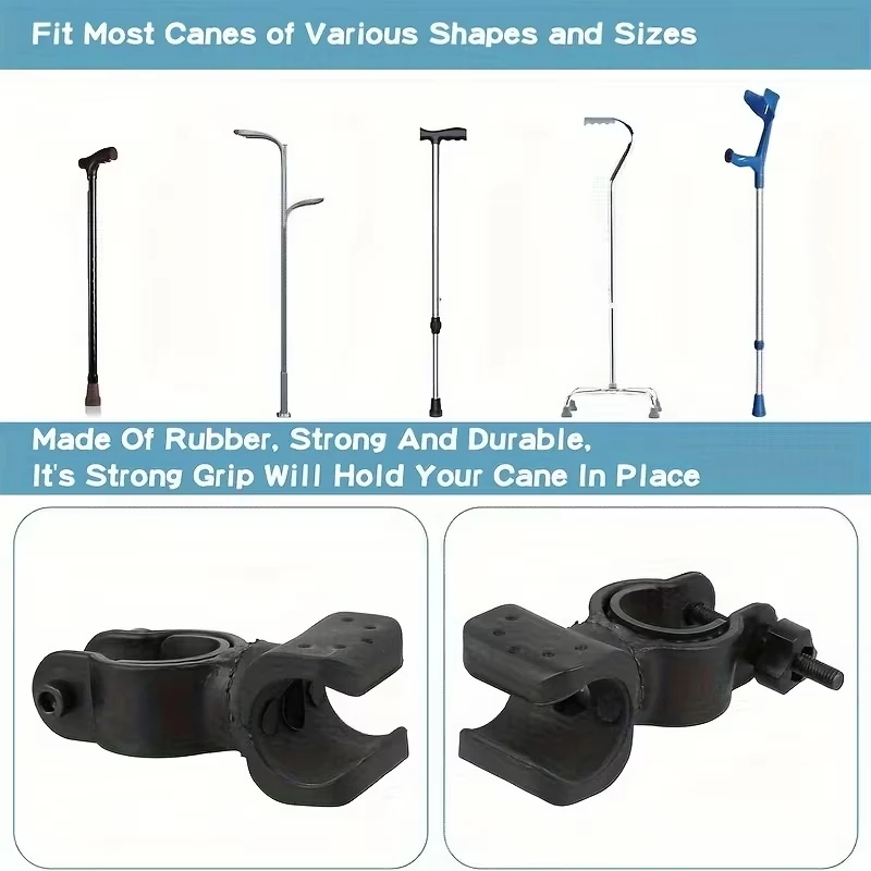 15PCS Universal Cane Holder for Wheelchair, Rubber Crutch Walking Stick Clamp Mount Bracket, Wheelchair Rollator Accessories