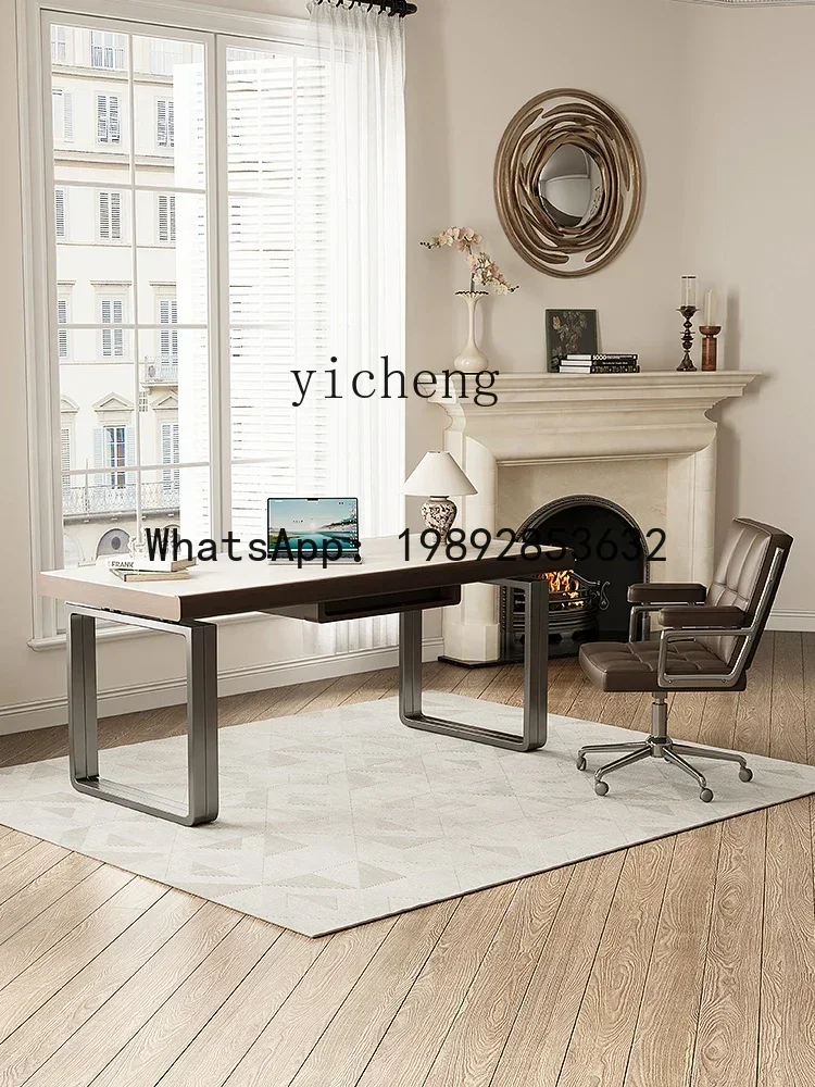 JJ5 Cave Stone Stone Plate Desk Modern Minimalist Home Study Living Room Desk High-Grade Stainless Steel Computer Desk