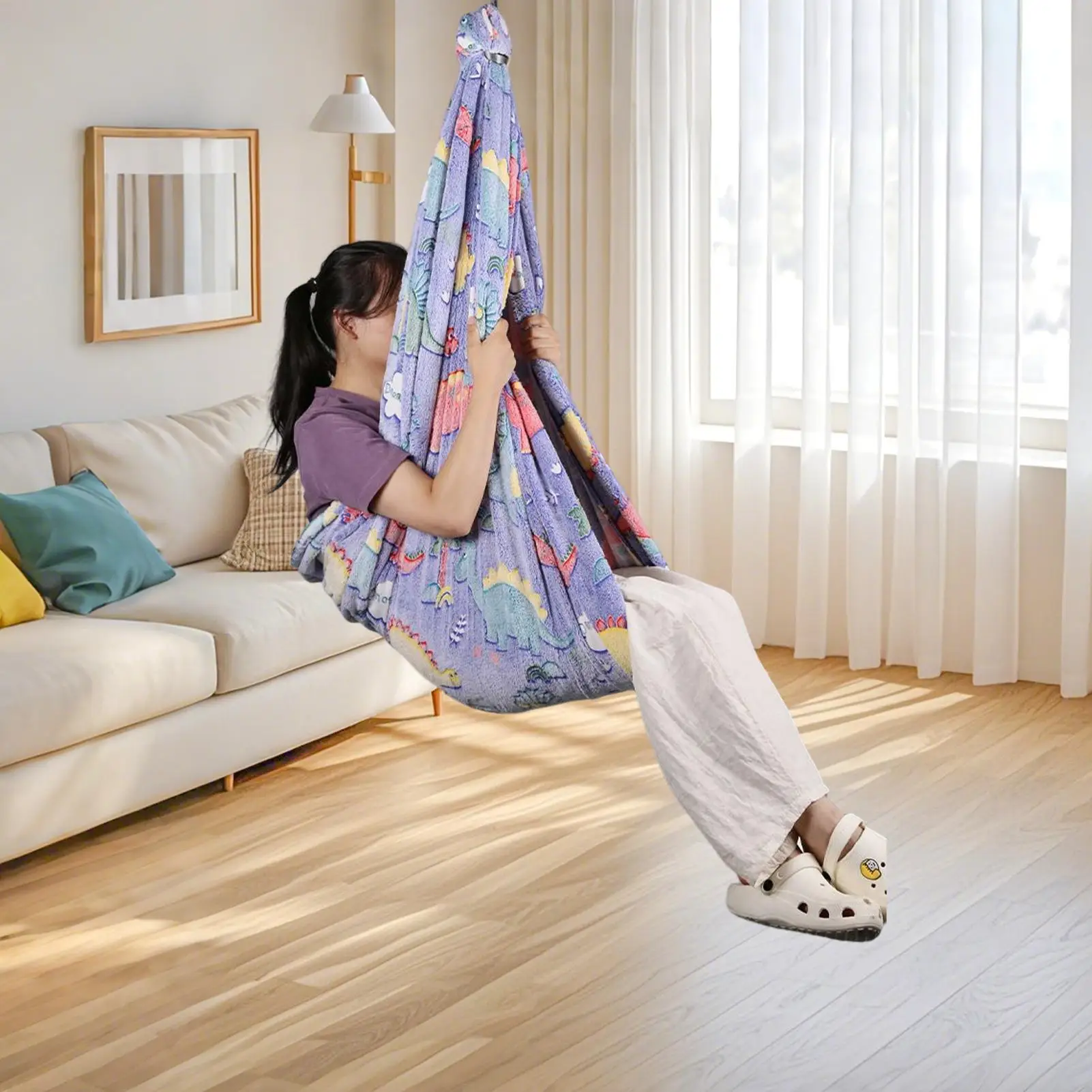 

Kids Sensory Swing Glowing Swivel Flannel Children Sensory Pod Swing Seat For Calming Relaxation Interaction Doorway Outdoor