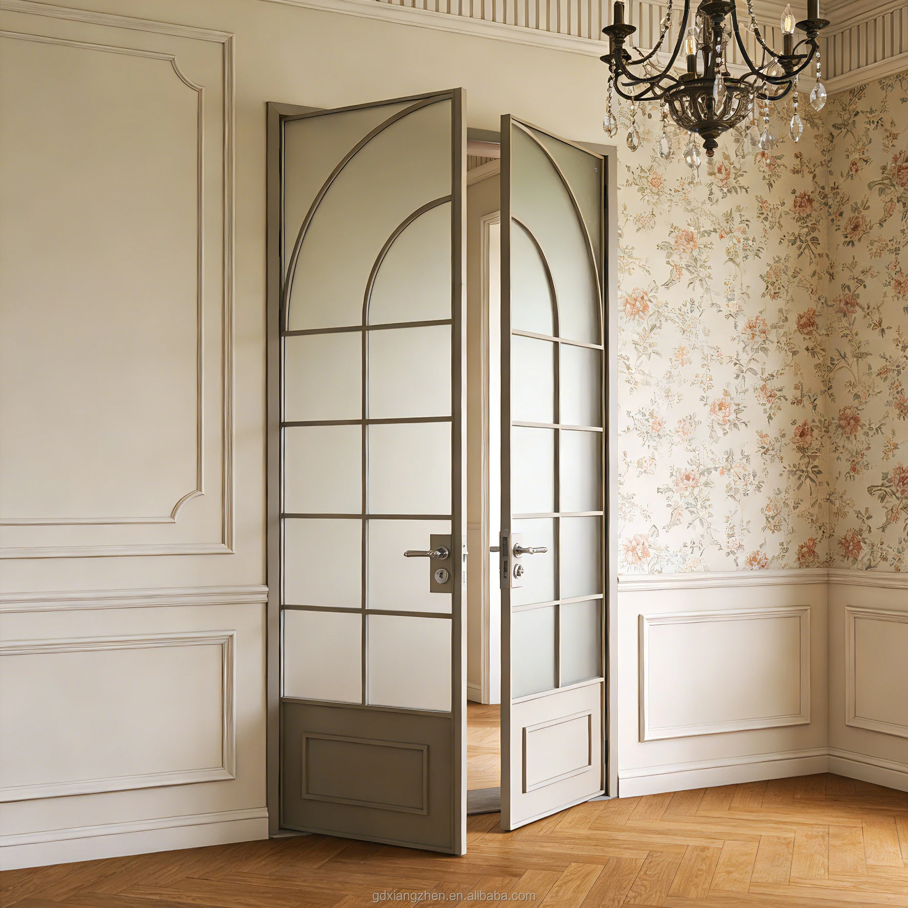CustomAomeja Slim Frame Aluminum Double French Door Tempered Glass Soundproof Waterproof Bedroom Bathroom Villa