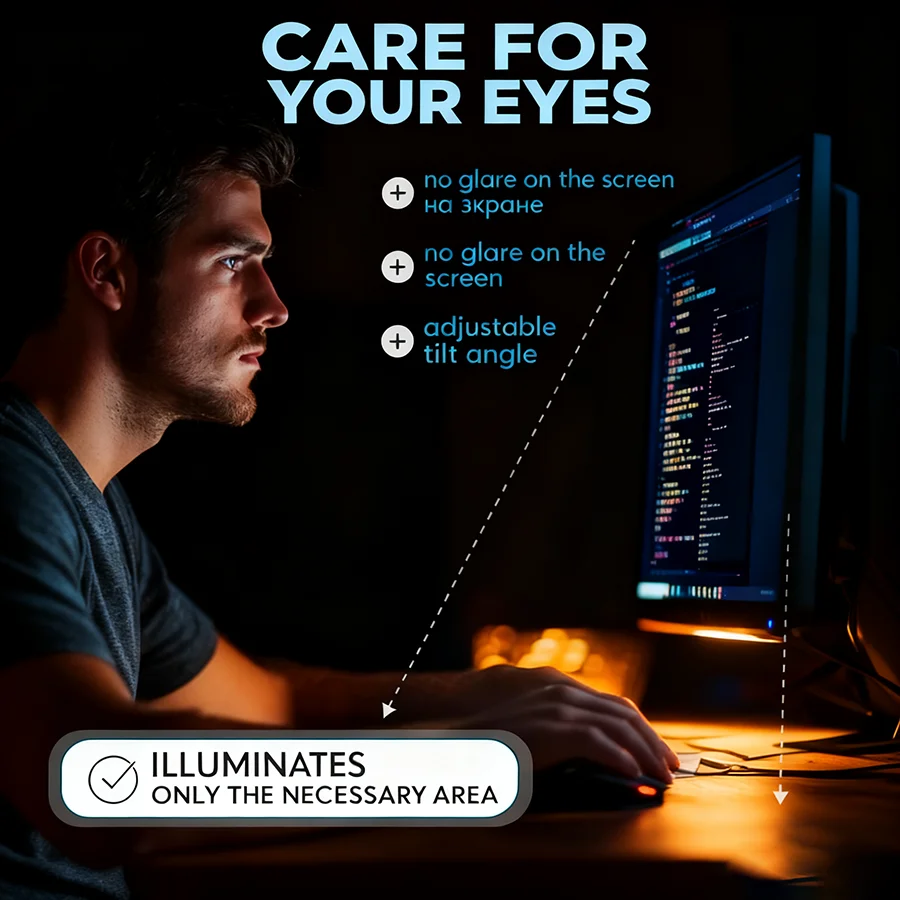 شريط إضاءة شاشة LED ضوء ليلي قابل للتعتيم مع 3 ألوان مصباح مكتبي تعلم مكتب القراءة حماية العين شاشة معلقة