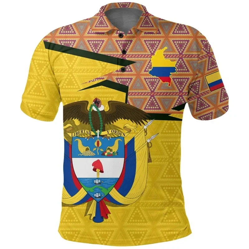 Men Colombia Flag Polo Shirt 3D Print Lapel Button Short Sleeve Tees Tops Summer Casual T-Shirts Streetwear Camisetas Hombre