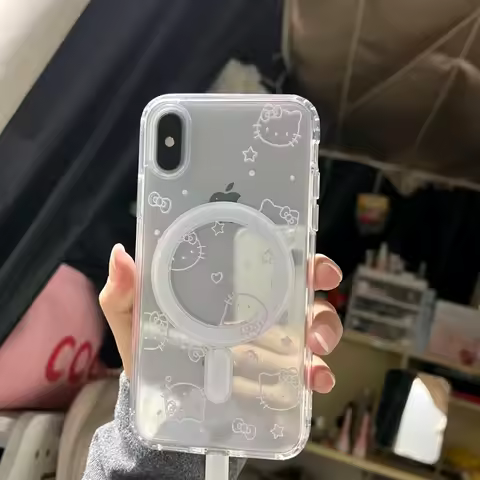 Full Screen Hellos Kittys Cute Bow Strap Magnetic Phone Case for Samsung Galaxy S25 S24 S23 S22 S21 S20 Edge Plus Ultra 5G Cover