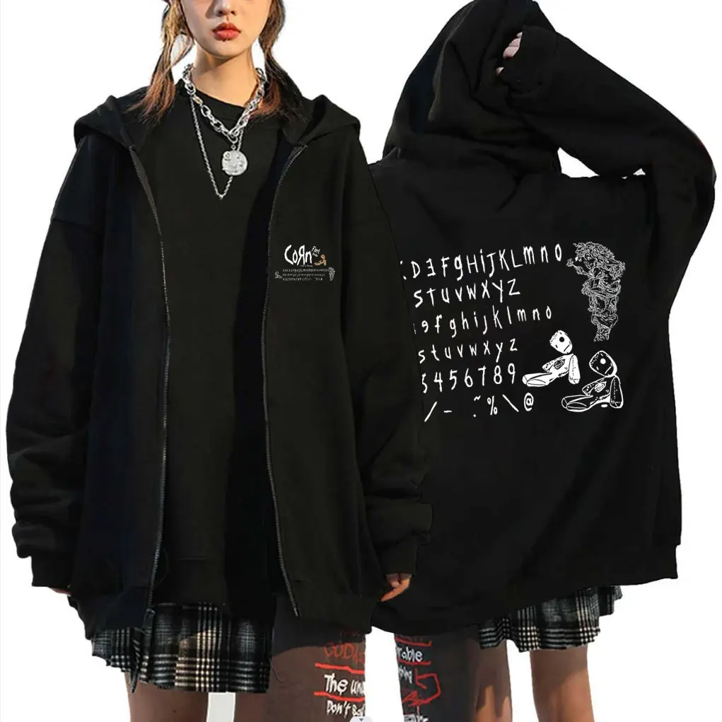 

Korn Band Album Cover Graphic Zipper Hoodie Male Vintage Metal Zip Up Hoodies Men Women Rock Gothic Oversized Zip Up Jacket Coat