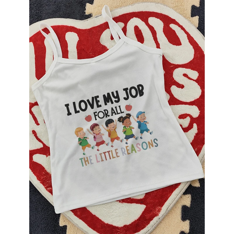 Summer Shirt Short Sleeve Shirt Vest Slim Shirt Sleeveless Shirt Y2K Retro Cartoon Printing Leisure Aesthetic Garbage Woman Top