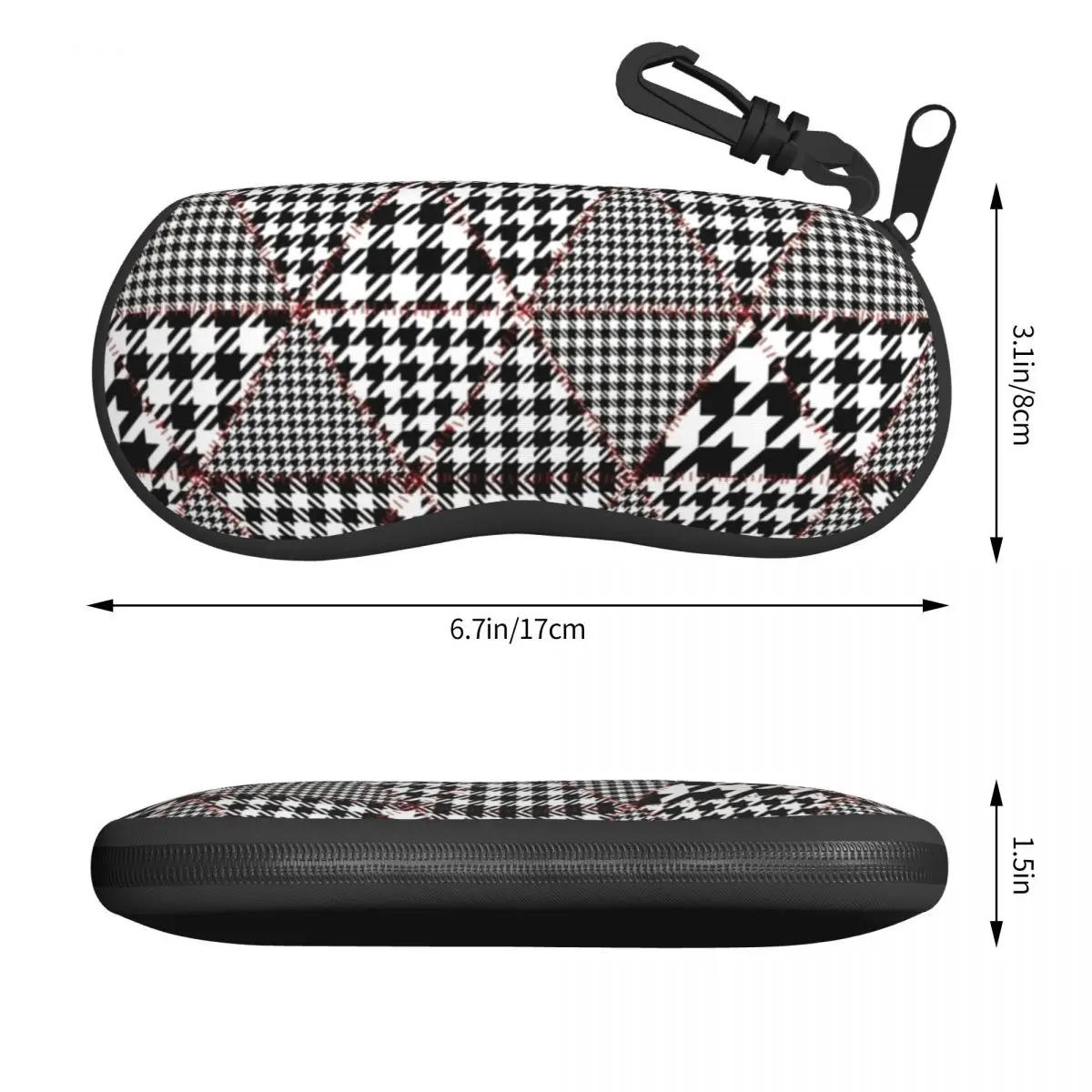 Patchwork Houndstooth Horizontal Glasses Case Geometric Print Travel Cute Sunglasses Pouch Zipped Male Female Eyewear Accessory