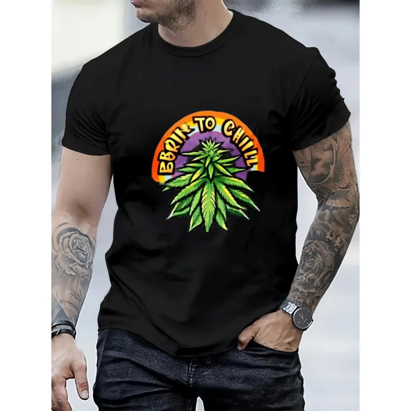 

Men's T-Shirt Black Bain To Chill Cannabis Leaf Print High Quality Cotton 180g