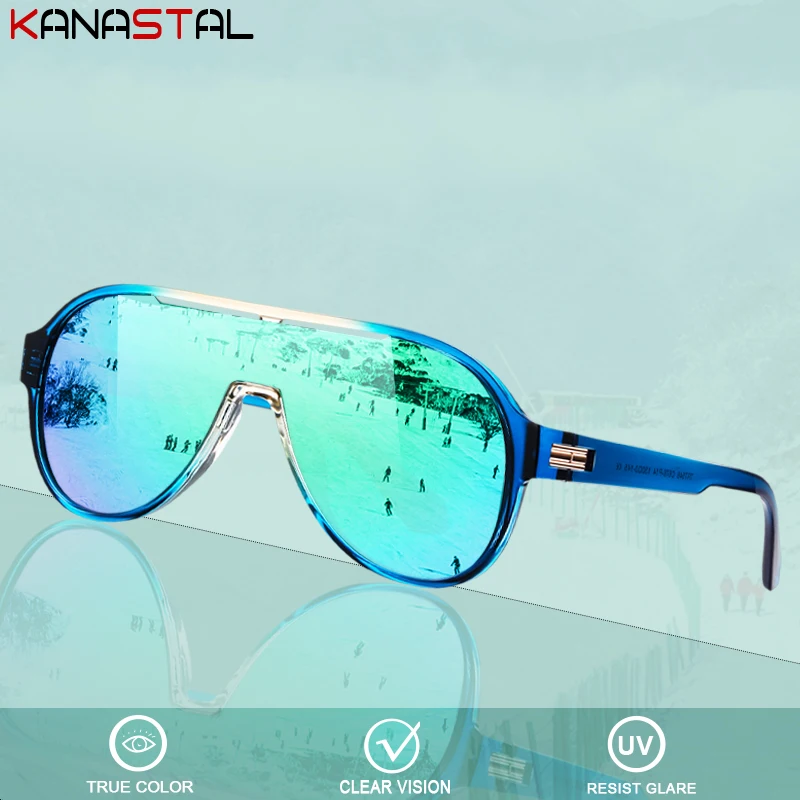 

Men Sunglasses UV400 Polarized Sun Glasses Winter Women TR Big Eyeglasses Frame Conjoined Snowfield Skiing Goggles Shade Eyewear