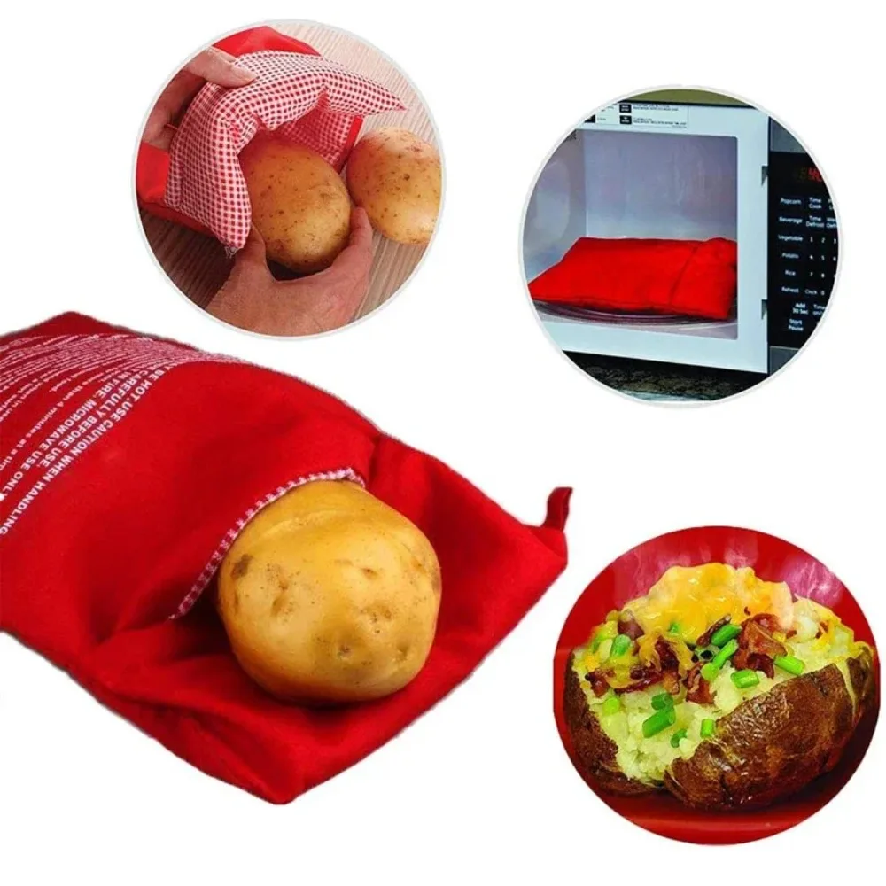Reusable Microwave Potato Bag for Baking Perfect Potatoes in 4 Minutes Red Heat Resistant Cooking Pouch
