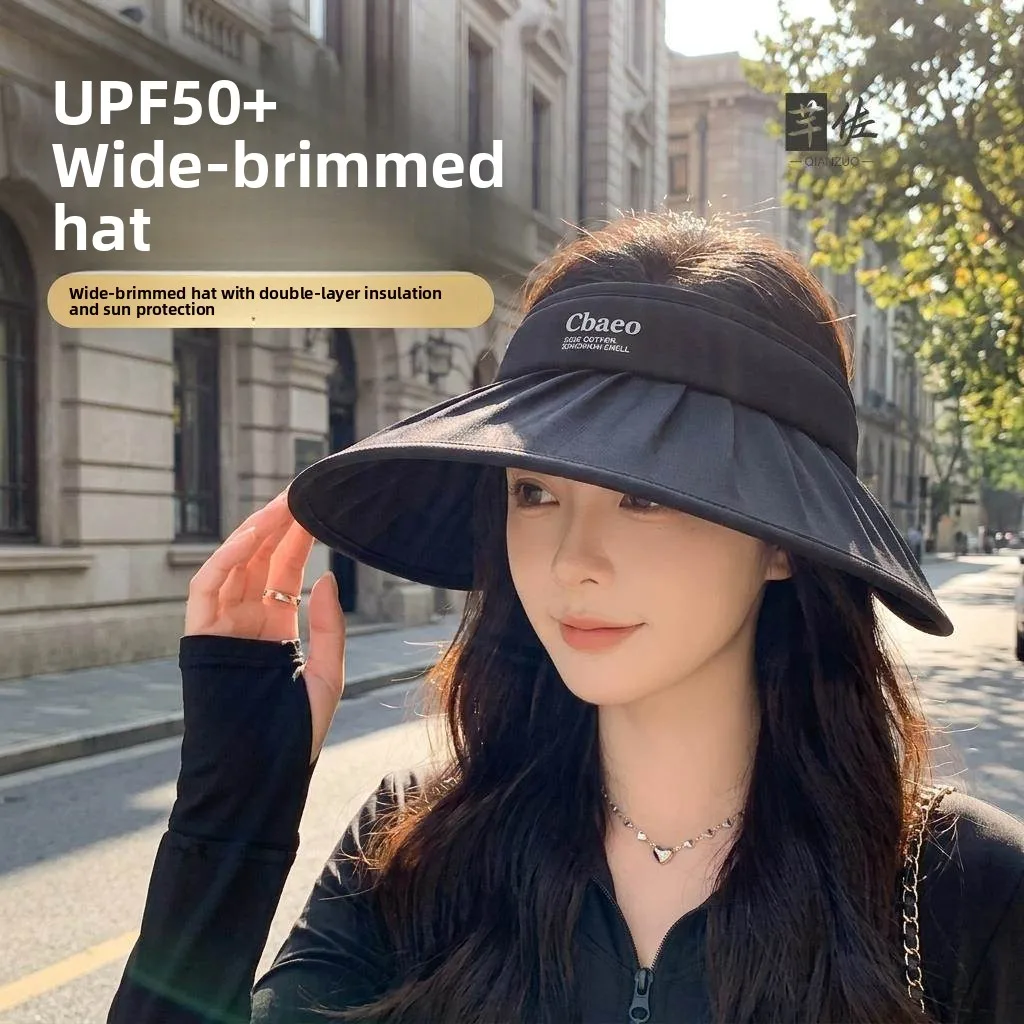 Women's Sun Protection Hat UV Resistant Large Brim Foldable Summer Cycling Hat Empty Top Hat Sport Style Mesh Breathable