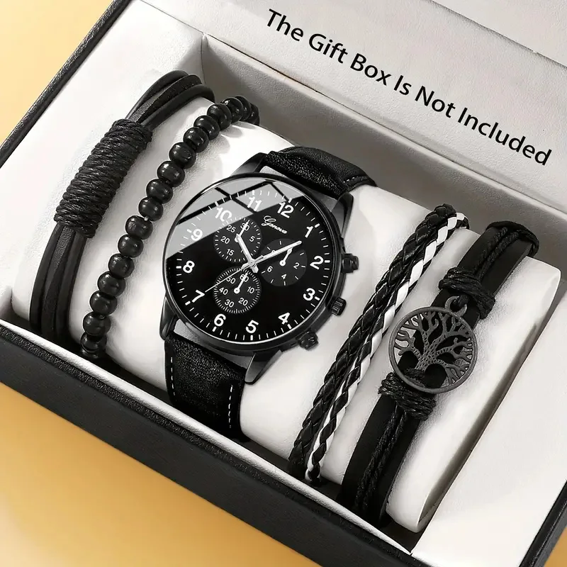 5-piece men's fashionable and handsome quartz watch and simple bracelet set for daily wear as gifts for friends and family