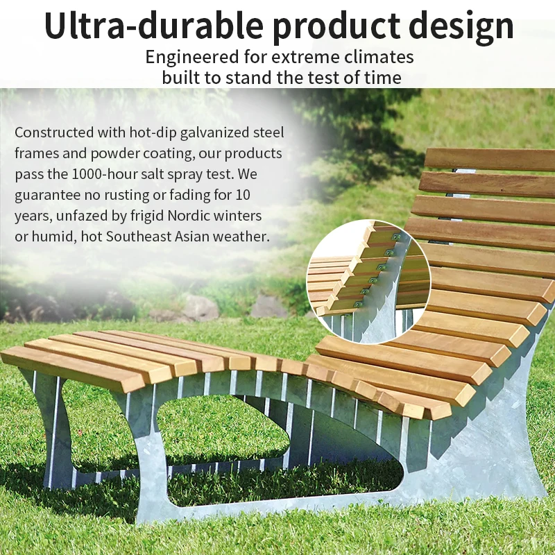 Stylish Wood and Metal Long Bench Chair V-shaped Frame Metal Bench Solid Pine Wood Bench Outdoor Ideal for Streets Courtyards