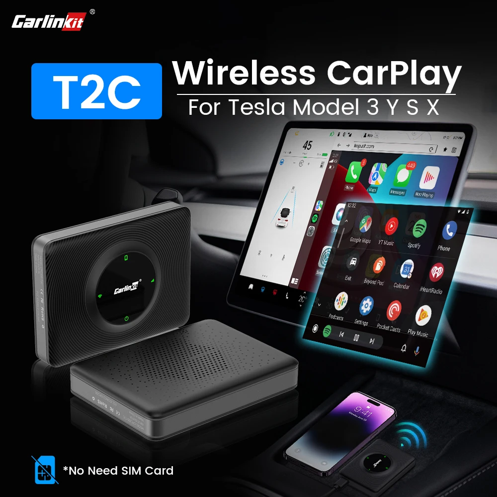 Carlinkit T2C อะแดปเตอร์สำหรับ Tesla Android Auto สำหรับรุ่น3รุ่น Y x BT เชื่อมต่อโดยไม่มีซิมการ์ด Tesla CarPlay BOX