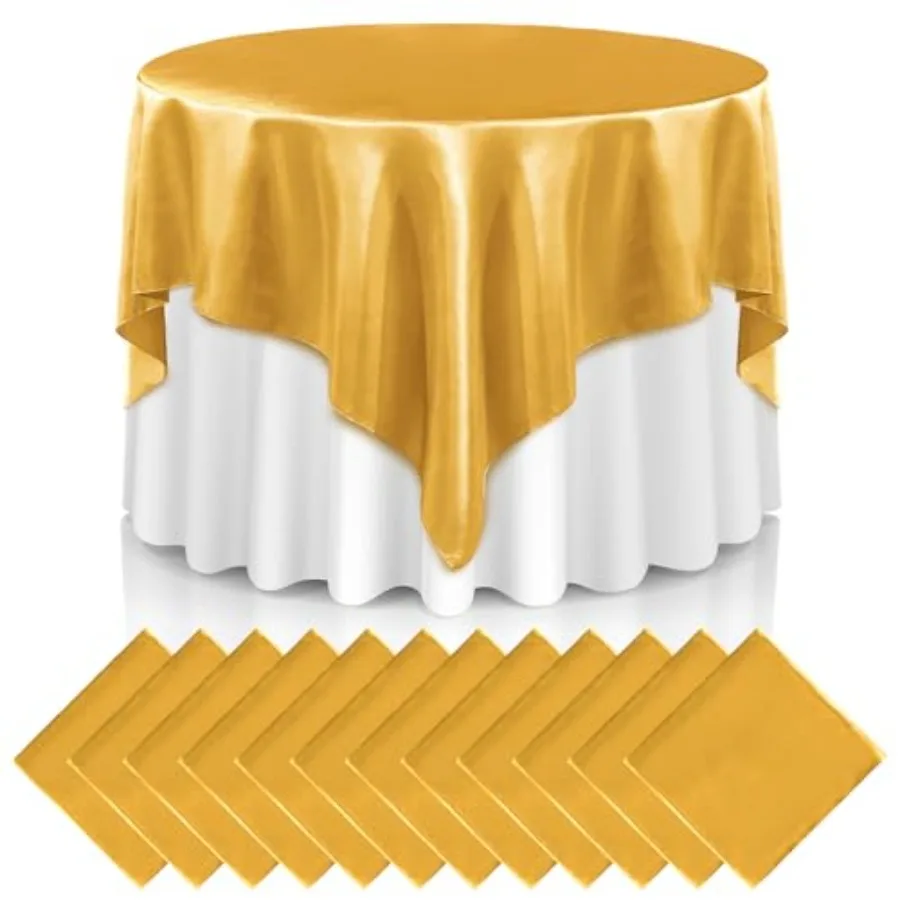 

12 Pcs 72 Inch Satin Tablecloth Square Overlay Smooth Fabric Tablecloth Satin Table Cover Fabric Decoration Dining Cloths for P