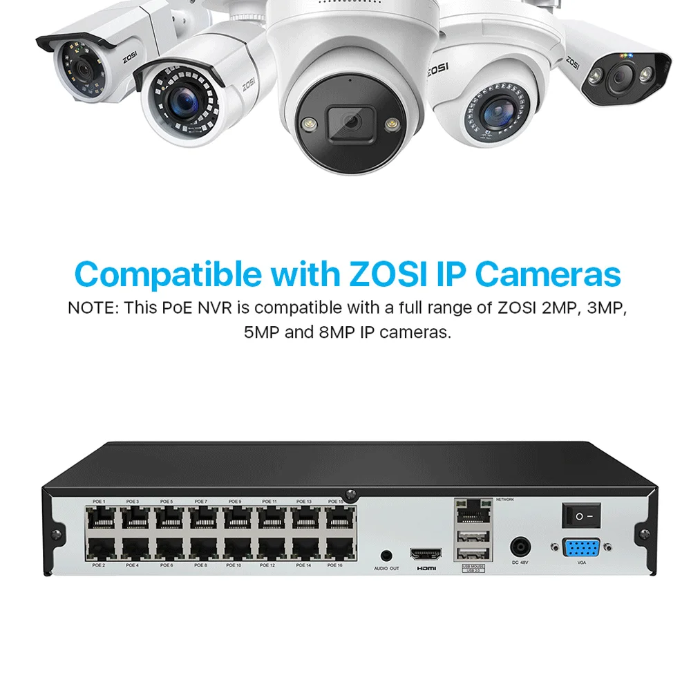 Imagem -05 - Zosi-surveillance Network Video Recorder 16ch 4k 8mp H.265 Poe Nvr 4tb Hdd Funciona Apenas com Zosi 5mp 4mp 2mp Câmera ip Poe