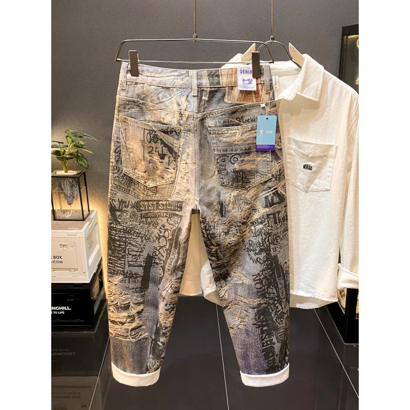 

Американские элитные мужские джинсы с ретро-принтом, новинка осени 2025 года, крутые и свободные длинные брюки прямого кроя