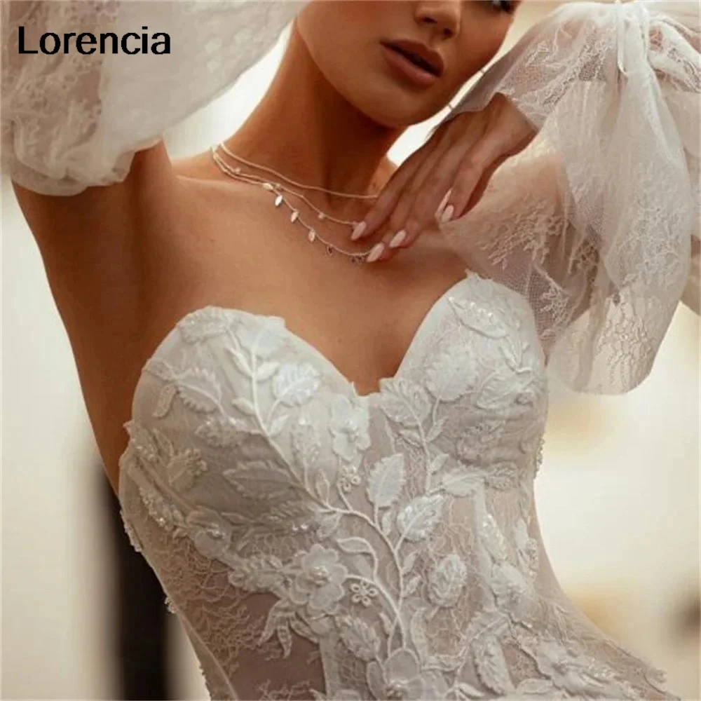 Lorencia Sexy Mermaid Wedding Dress Sweetheart Appliques Detachable Puff Sleeve Bridal Dress Bridal Gown Vestido De Noiva YMW172