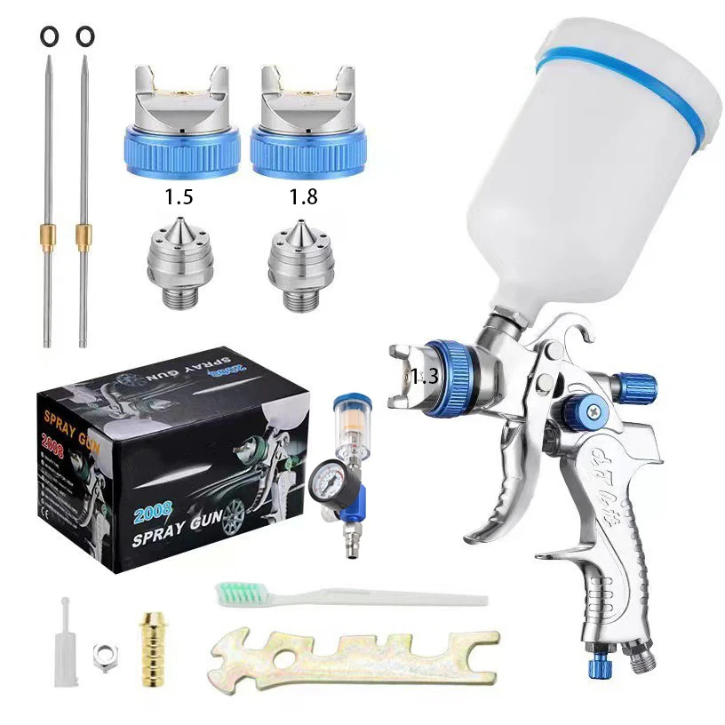 HVLP Professional Spray Gun 1.3/1.5/1.8mm Nozzle and Air Regulator Portable Gravity Car Paint Spray Gun DIY Spray Paint Kit