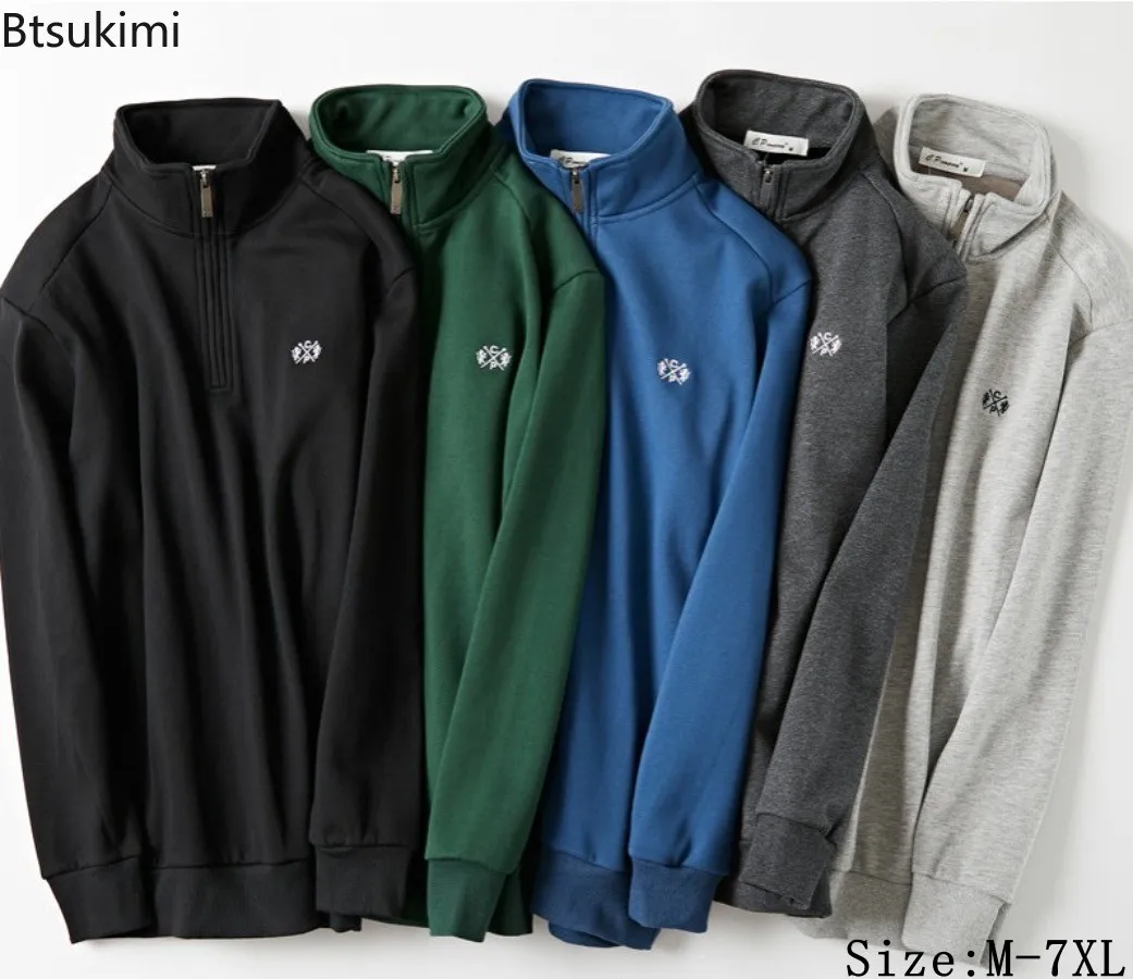 

Autumn Winter Men's Long Sleeves Stand Collar Zipper Polo Shirts Solid Thicken Gold Velvet Warm Tops Male Casual Sweatshirts 7XL
