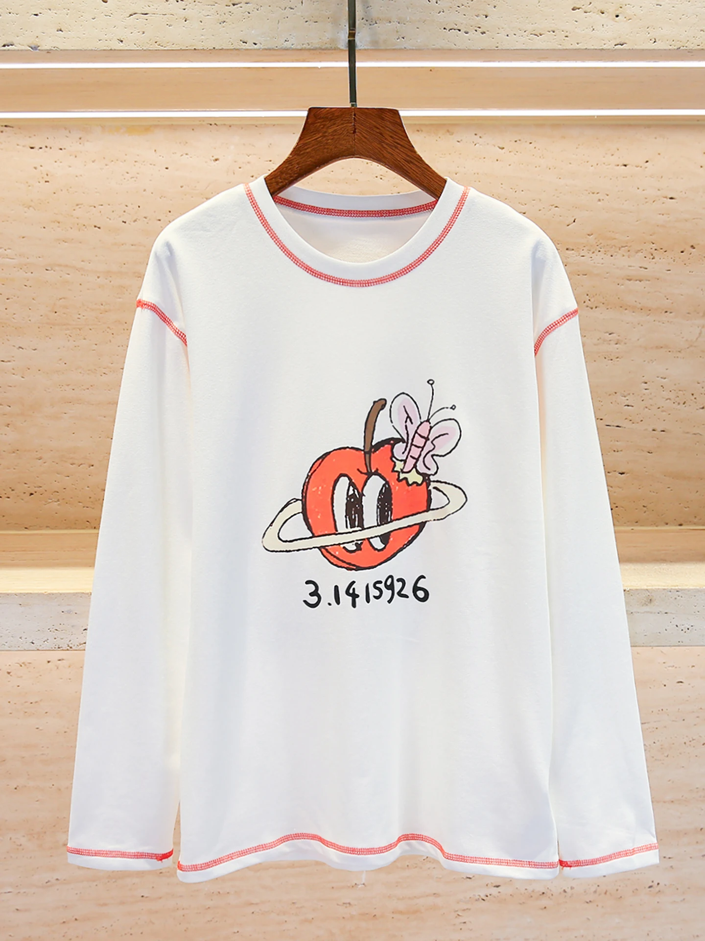 

Loose Striped Cartoon Print Women's T-irt Commute Sle Summer Long Sve round Ne Casual Top for Young Women