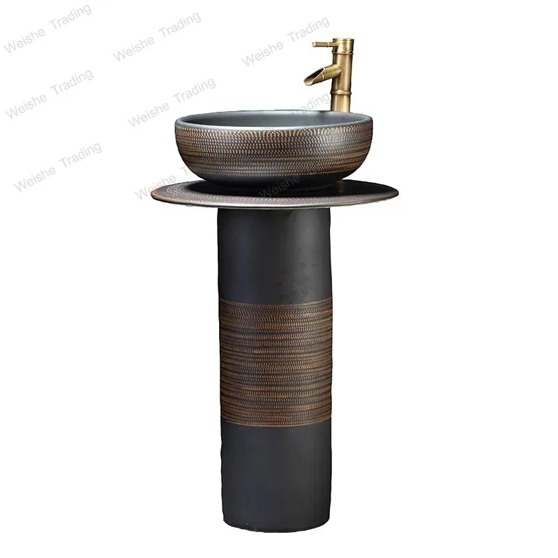 

Column wash basin outdoor integrated floor washbasin balcony retro Chinese basin outdoor washbasin courtyard