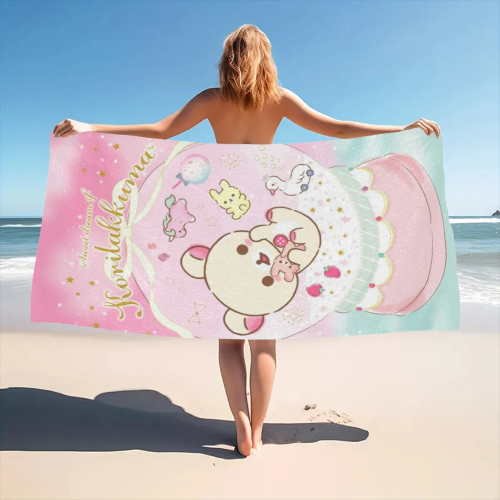 Rilakkuma Beach Towel  Poncho Bathing Towels Cover-ups Quick Dry Sand Free Yoga Spa Gym Pool