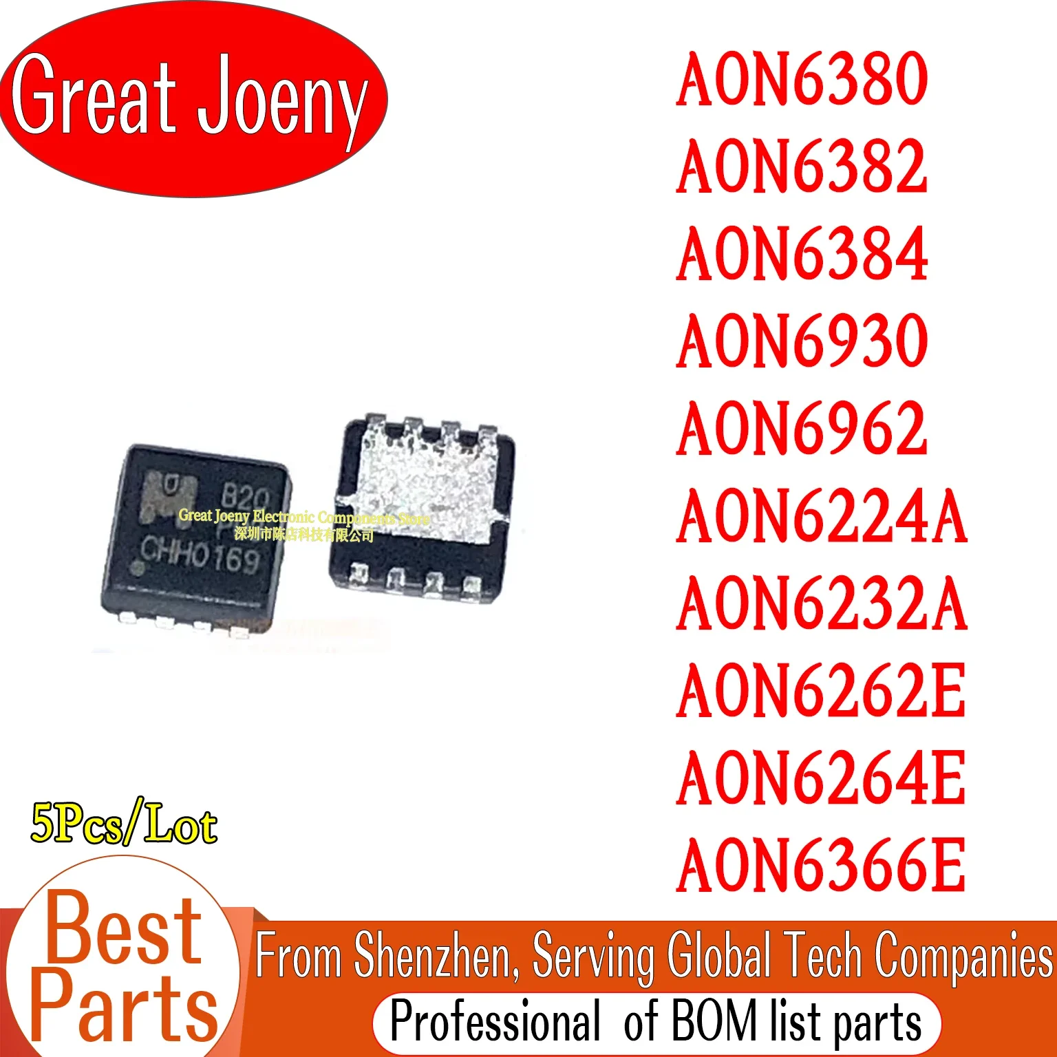 

(5piece) New AON6380 AON6382 AON6384 AON6930 AON6962 AON6224A AON6232A AON6262E AON6264E AON6366E QFN-8 Chipset Bulk Best Price