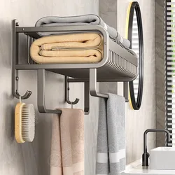 Matte Black Bathroom Towel Holder Aluminum Storage Shelf Organizer Hardwares With Hook Bathroom Shower Rail Hanger Accessories