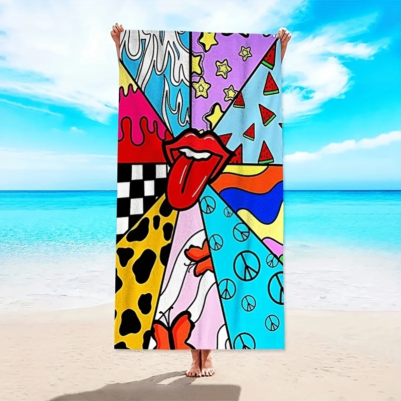 

Cartoon Lip Colorful Beach Towels Microfiber Beach Blanket Super Absorbent Bath Towel For Travel Swim Pool Surfing Yoga Camping