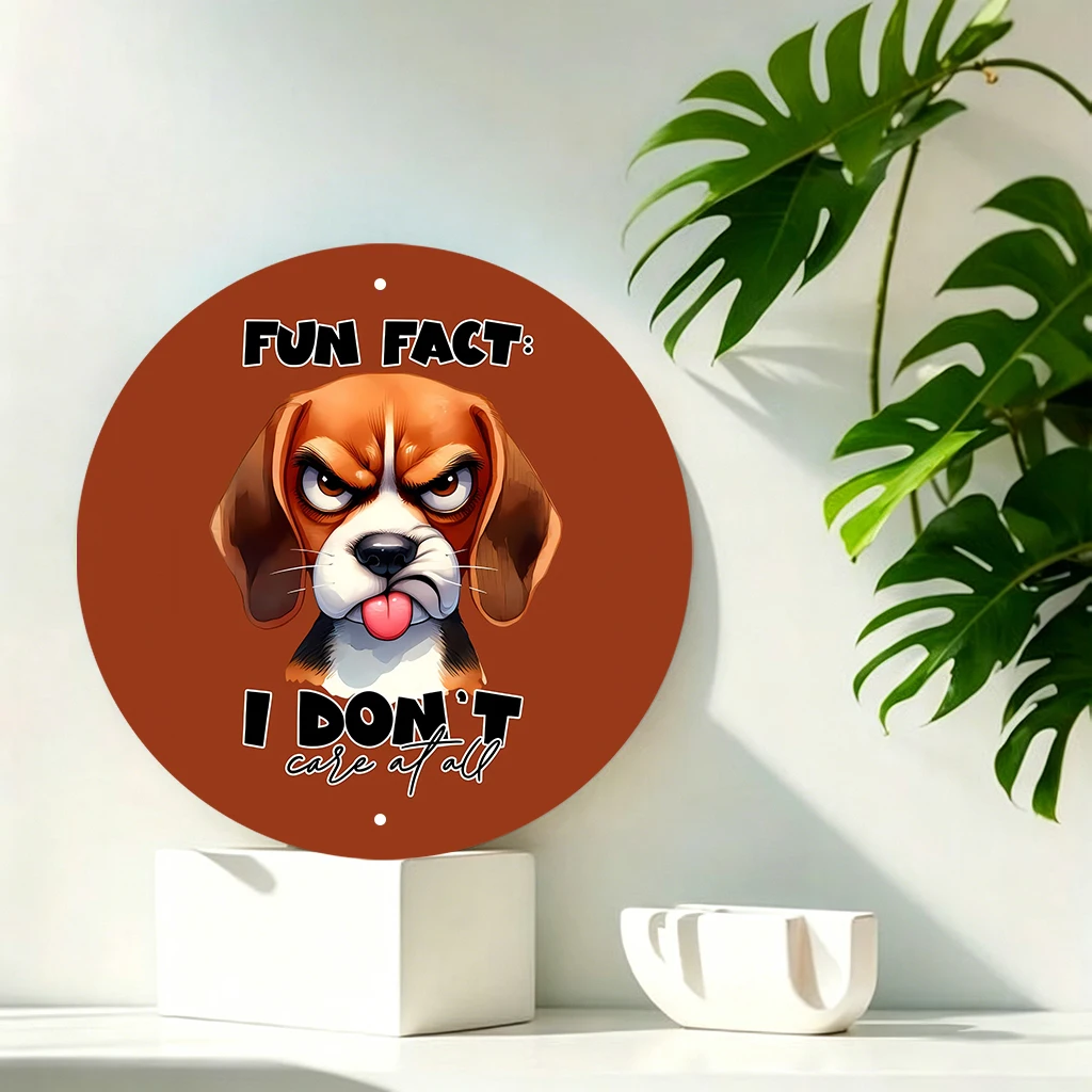 JIT Letrero redondo de metal con estampado de frase divertida de dibujos animados de beagle en tono marrón, decoración de pared, estructura de colgado sin complicaciones, este elegante letrero de metal se adapta a la zona de lectura y el dormitorio para decoración de pared en múltiples escenas, excelente para el hogar.