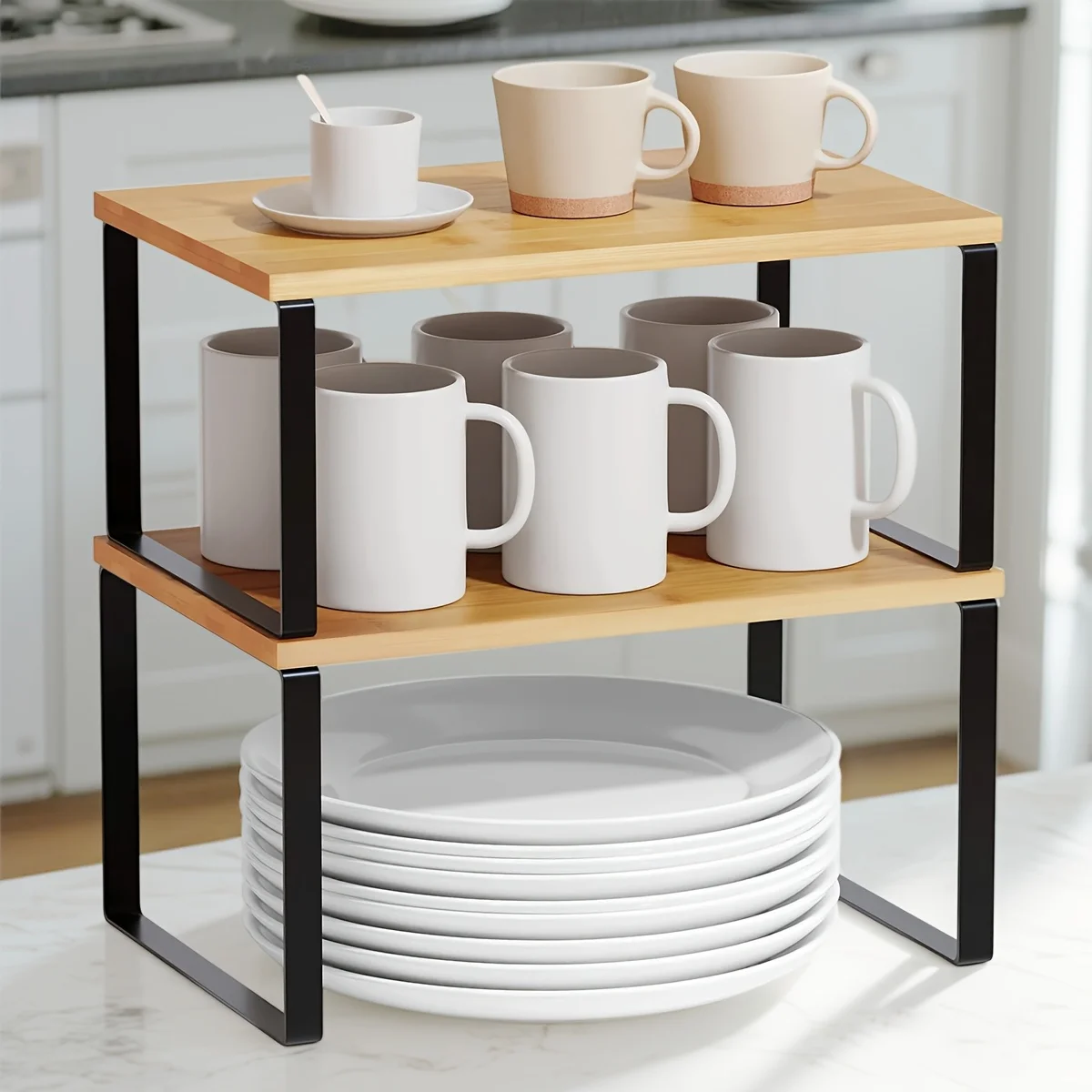 Küchenregal-Set mit 2 Gewürzregalen, Stapelbare Schrankorganizer, Erweiterbare Küchenregale