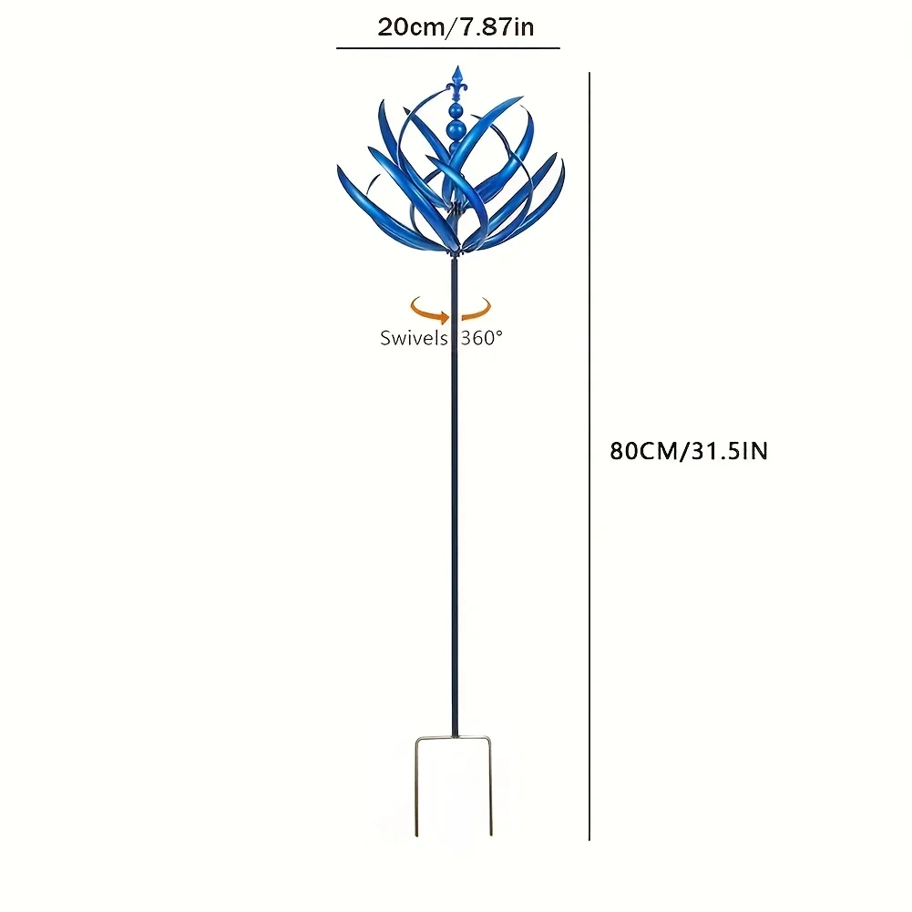آلة دوارة الرياح الزرقاء الساحرة - منحوتة حركية معدنية للديكور الخارجي، مناسبة للساحات والحديقة والحدائق #4