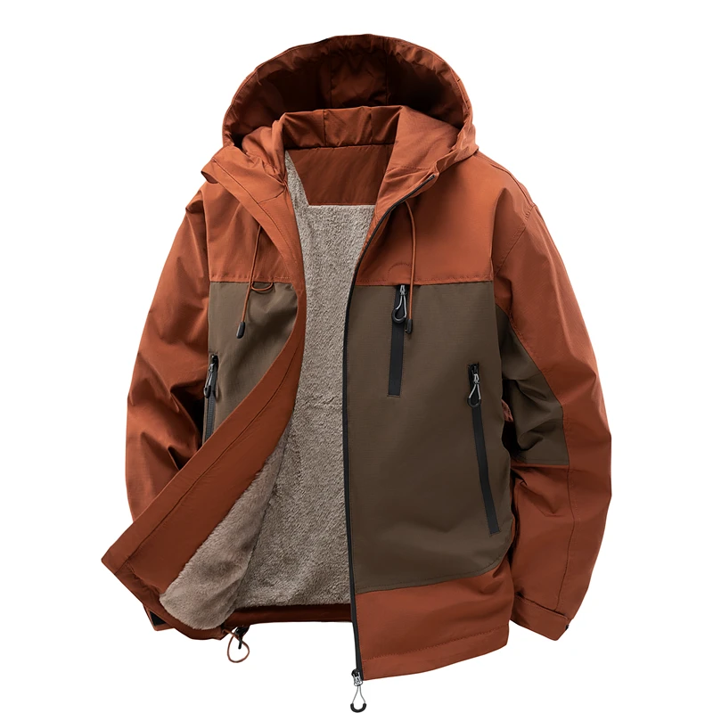 

2025 New Winter Warm Jacket Men's Windproof Waterproof Fleece-lined Thickened Hooded Coat Outdoor Camping Ski Parka