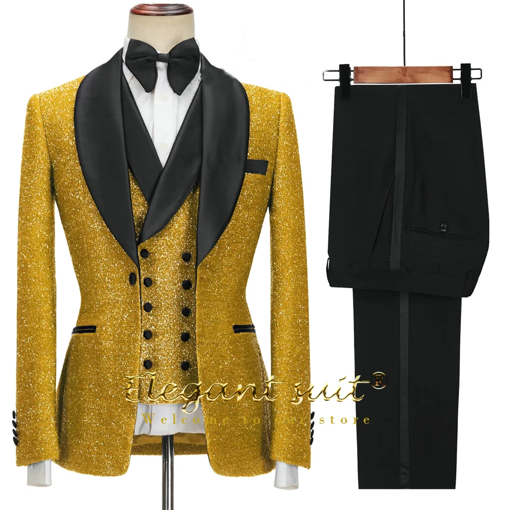 Men\'s host dress gold star suit 3-piece suit (jacket + vest + trousers) customized fashion wedding party tuxedo