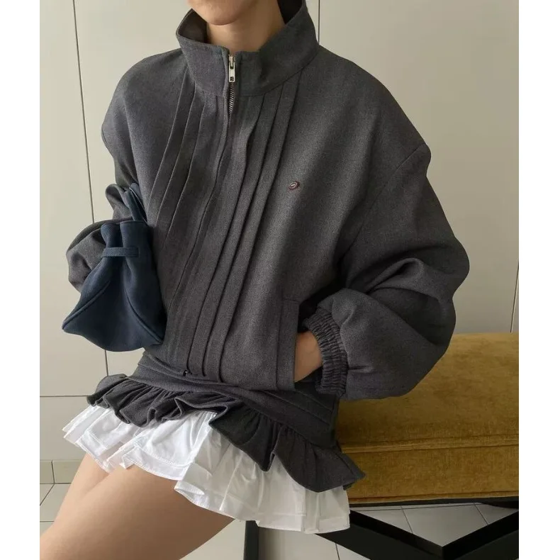 Conjunto elegante de dos piezas con cuello levantado y falda informal para mujer, traje de invierno Faion Long Sve