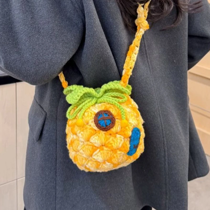 Pink Green Purple Yellow Cute Pineapple Window door Crochet Crossbody Bag Handmade Knit Mini Shoulder Coin Purse for yarn Girls