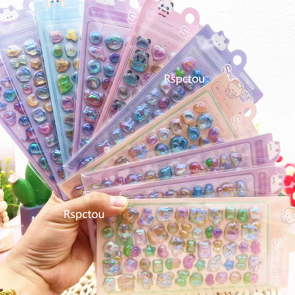 

1/10pcs Cartoon Cute Laser Animal 3D Relief Stickers Creative Bear Cat Decoration Sticker DIY Laptop Notebook Waterproof Decals