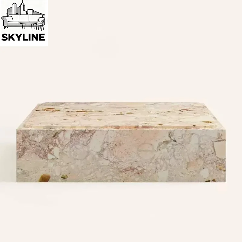 Light luxury natural Monet garden marble square coffee table living room coffee table