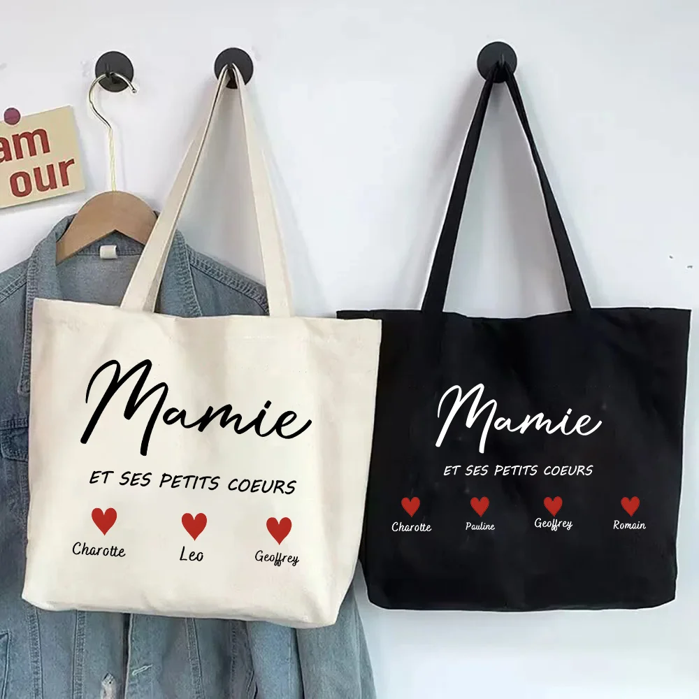 Personalize Grandma and Her Little Hearts Printed Women Tote Bag Grandmother's Day Gift Female Shoulder Bag Grandma Gift Idea