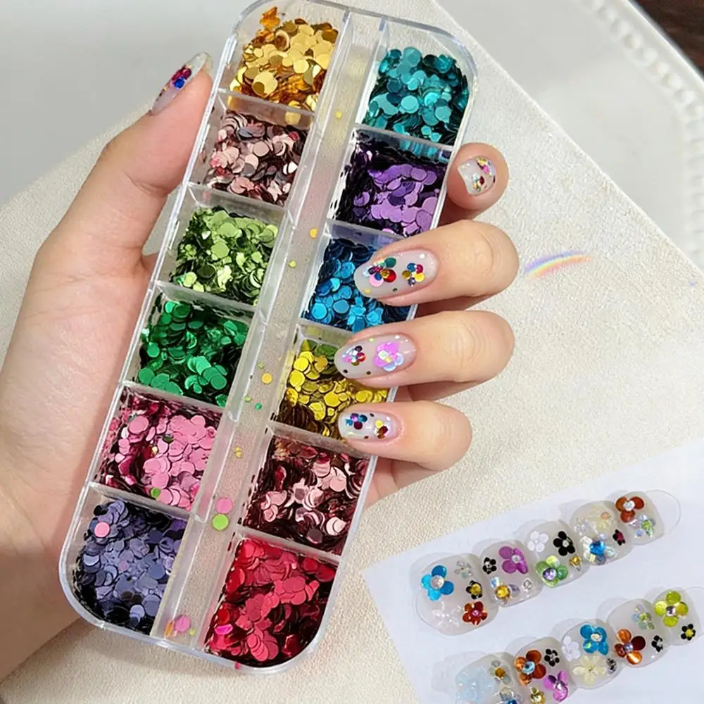 12Grids 3D Colorful Mini Round Nail Glitter Sequins Circular Polka Dot Nails Flakes DIY Flower Wave Point Manicure Decorations 1