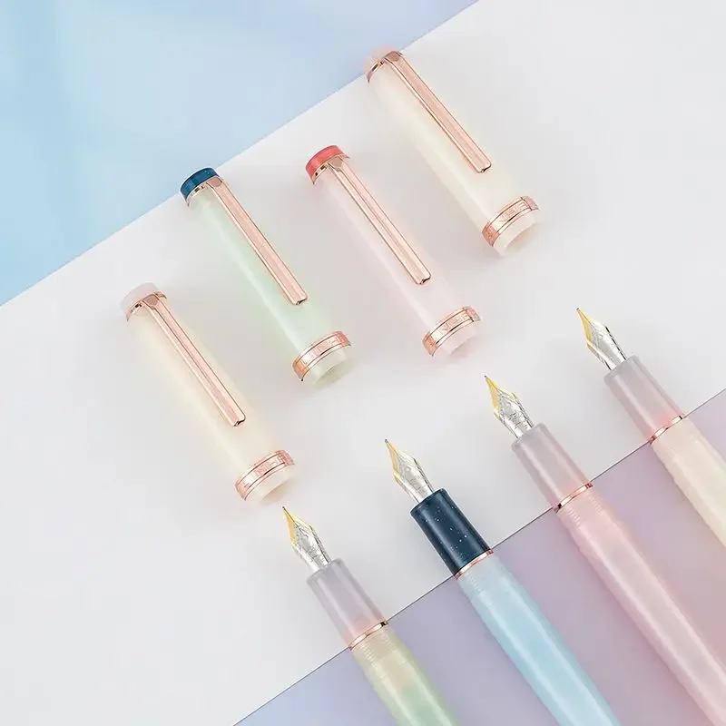 New Jinhao 82 Macaron Sakura Fountain Pen Limited Edition Red Gold Trim Acrylic EF F M Nib With Converter Unique Writing Gift Pe