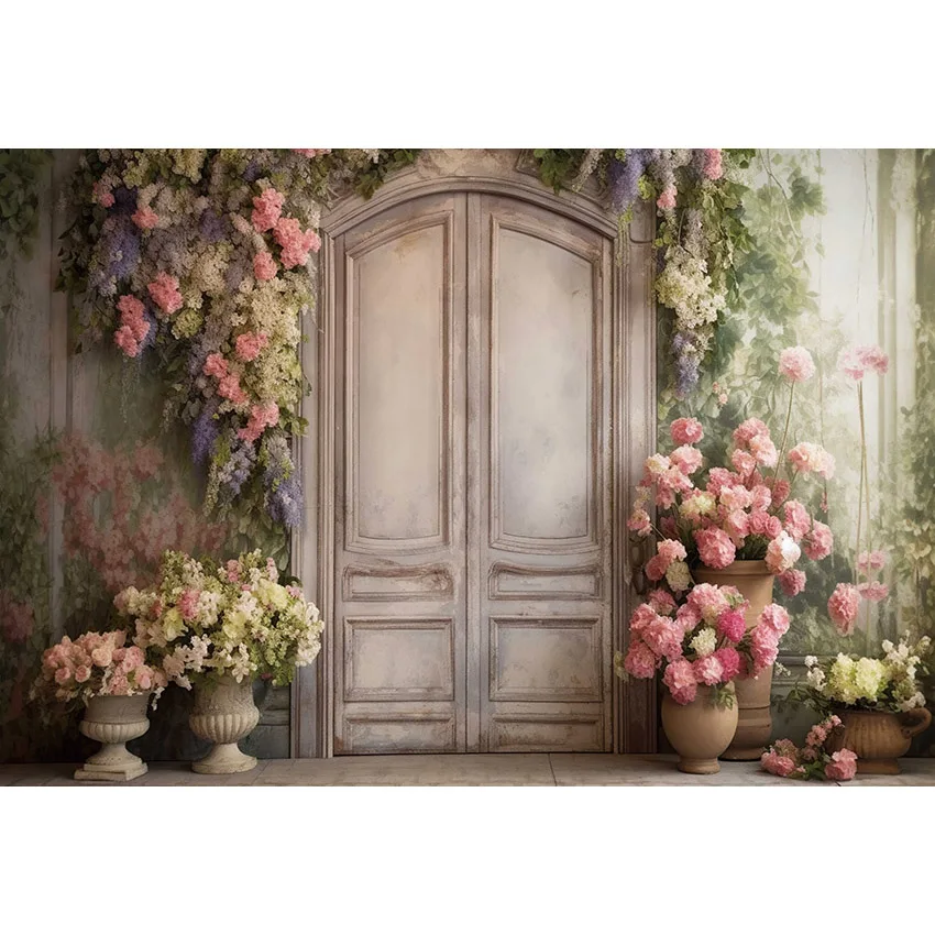 Mehofond Spring Backdrops Vintage Hidden Door Flowers Wall Windows Women Family Portrait Photography Background Photo Studio