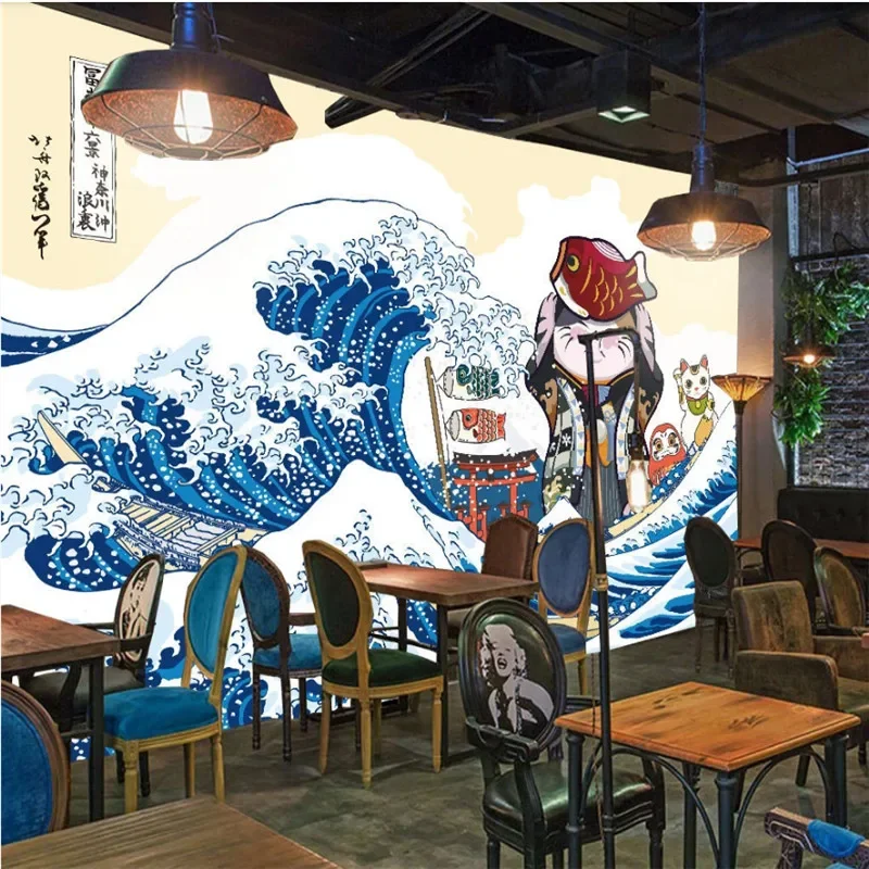 Japanese Classic Ukiyo-e Style Wall Paper 3D Hand-painted Japanese Restaurant Sushi Store Industrial Decor 3D Mural Wallpaper