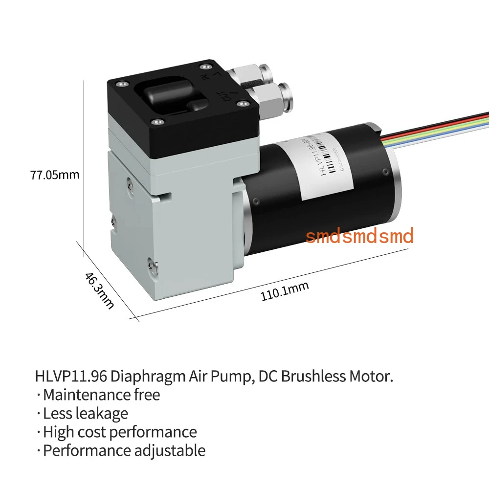 8.5L/min HLVP11.96 Diaphragm Vacuum Pump DC24 Brushless Air Pump Positive Pressure 0.25Mpa, PWM Control, for Gas Analysis