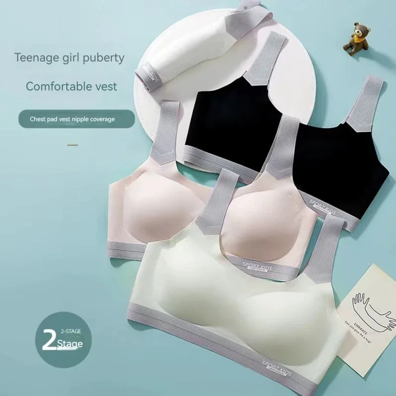 All-season Seamless Comfortable Teenage Underwear Sports Vest for Young Girls During Puberty School Students Kids Bra